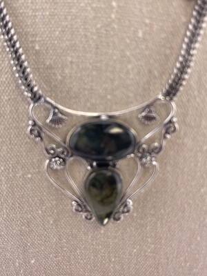 Moss Prehite and Peridot Gemstone with Sterling Silver