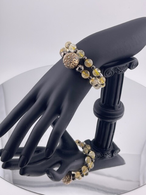 Double Stacking Bracelet with Citrine and Hematite Stone