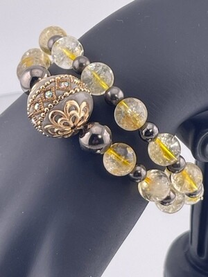 Double Stacking Bracelet with Citrine and Hematite Stone