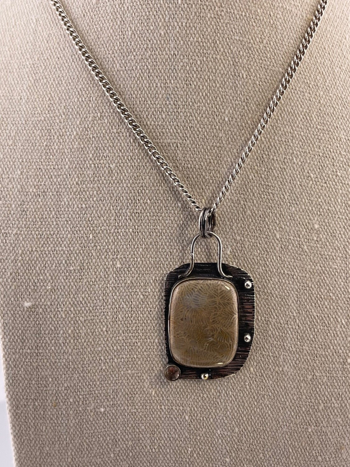 Fossil Coral and Citrine Gemstone set in Sterling Silver