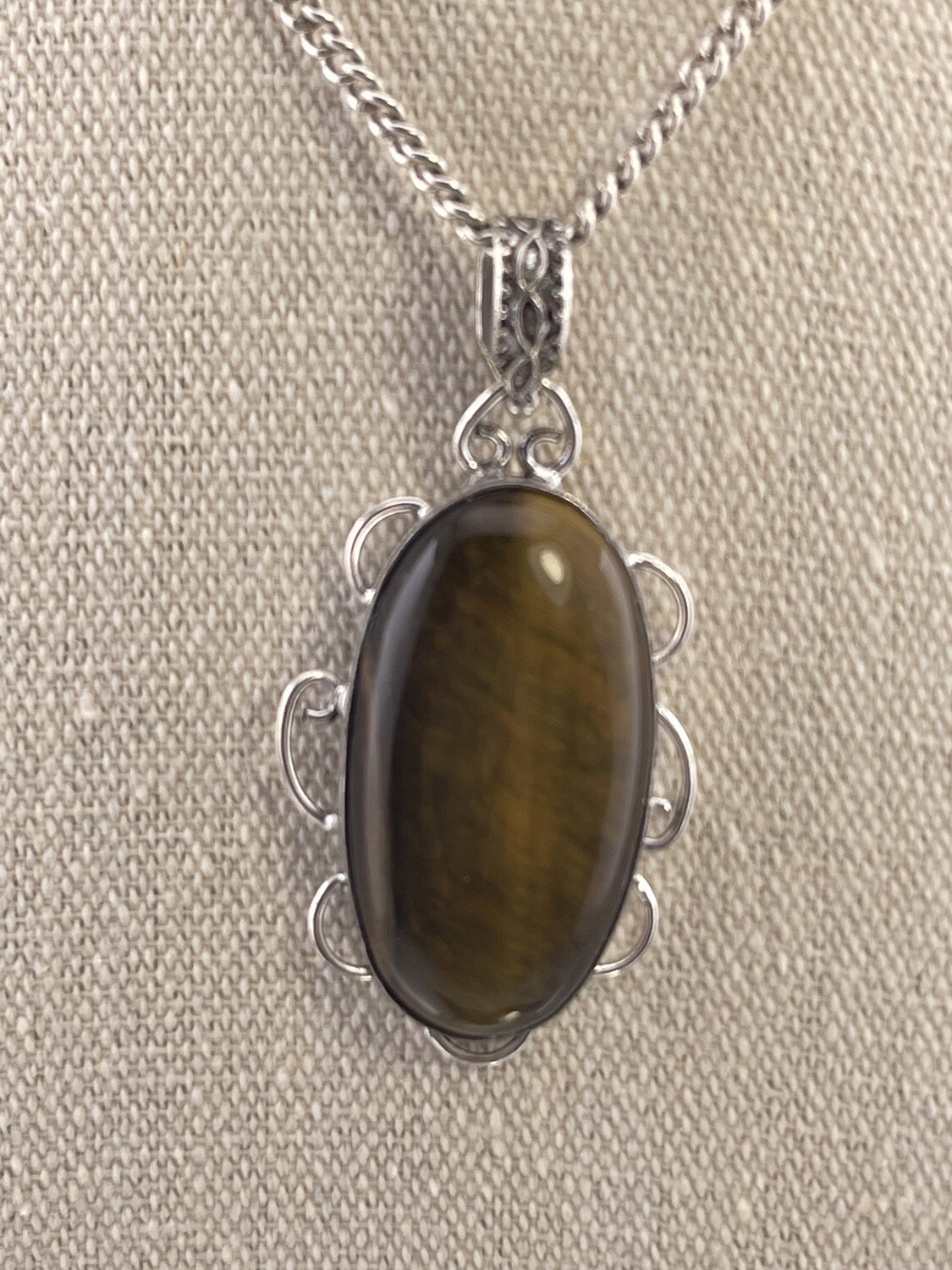 Tiger Eye Stone Set in Sterling Silver Pendant
