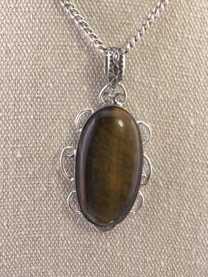 Tiger Eye Stone Set in Sterling Silver Pendant