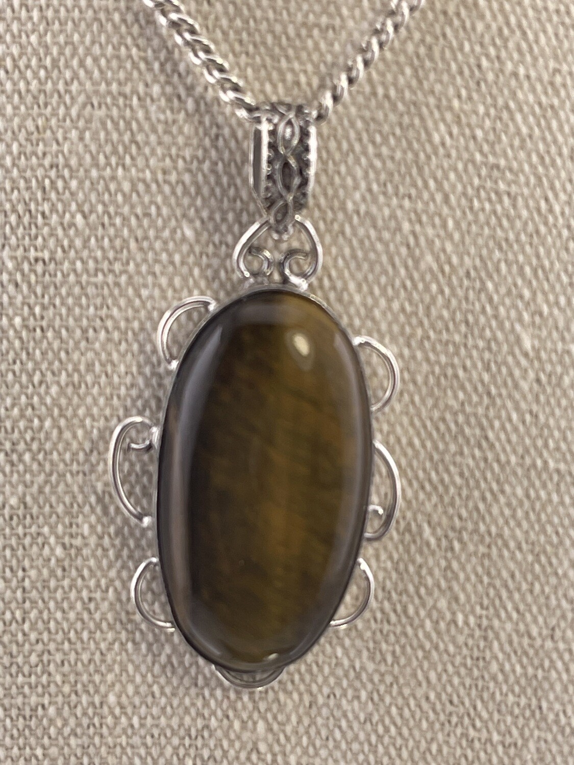 Tiger Eye Stone Set in Sterling Silver Pendant
