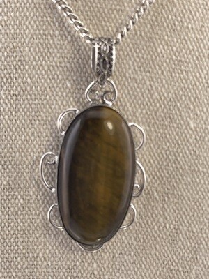 Tiger Eye Stone Set in Sterling Silver Pendant