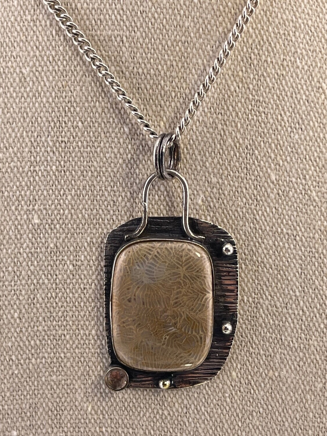 Fossil Coral and Citrine Gemstone set in Sterling Silver
