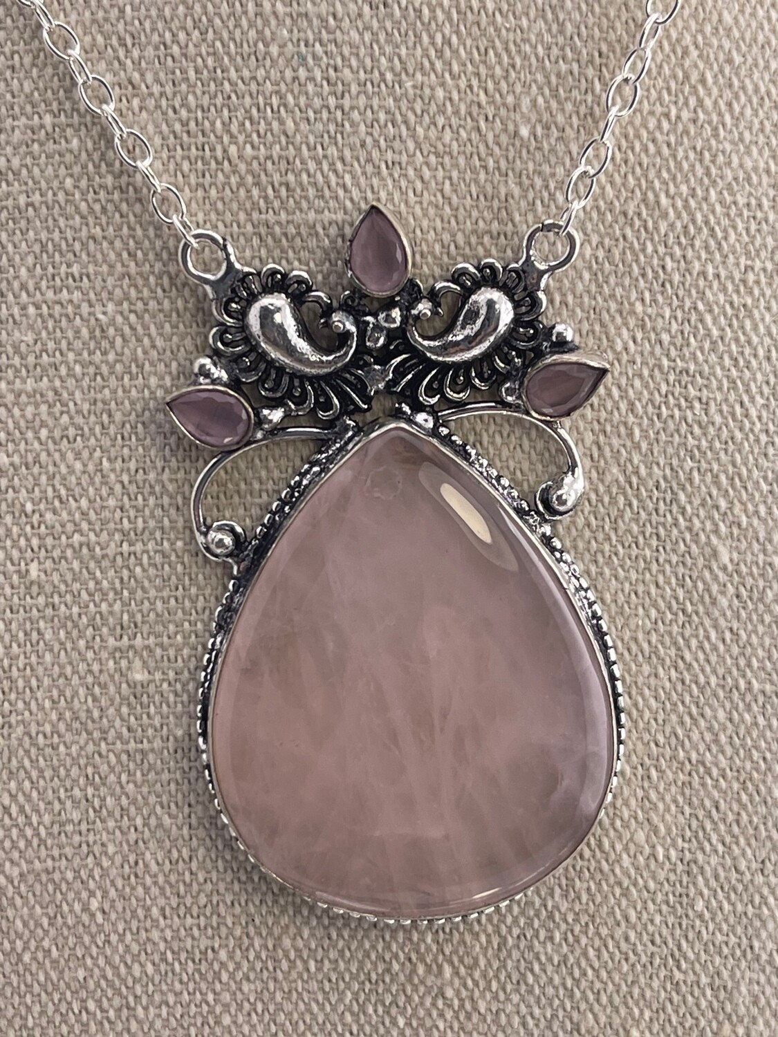Rose Quartz set in Sterling Silver Necklace