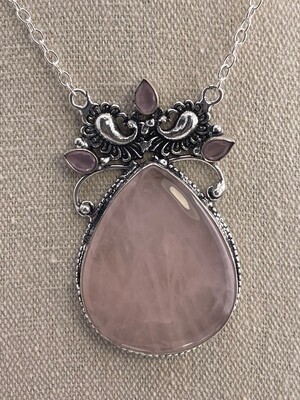Rose Quartz set in Sterling Silver Necklace