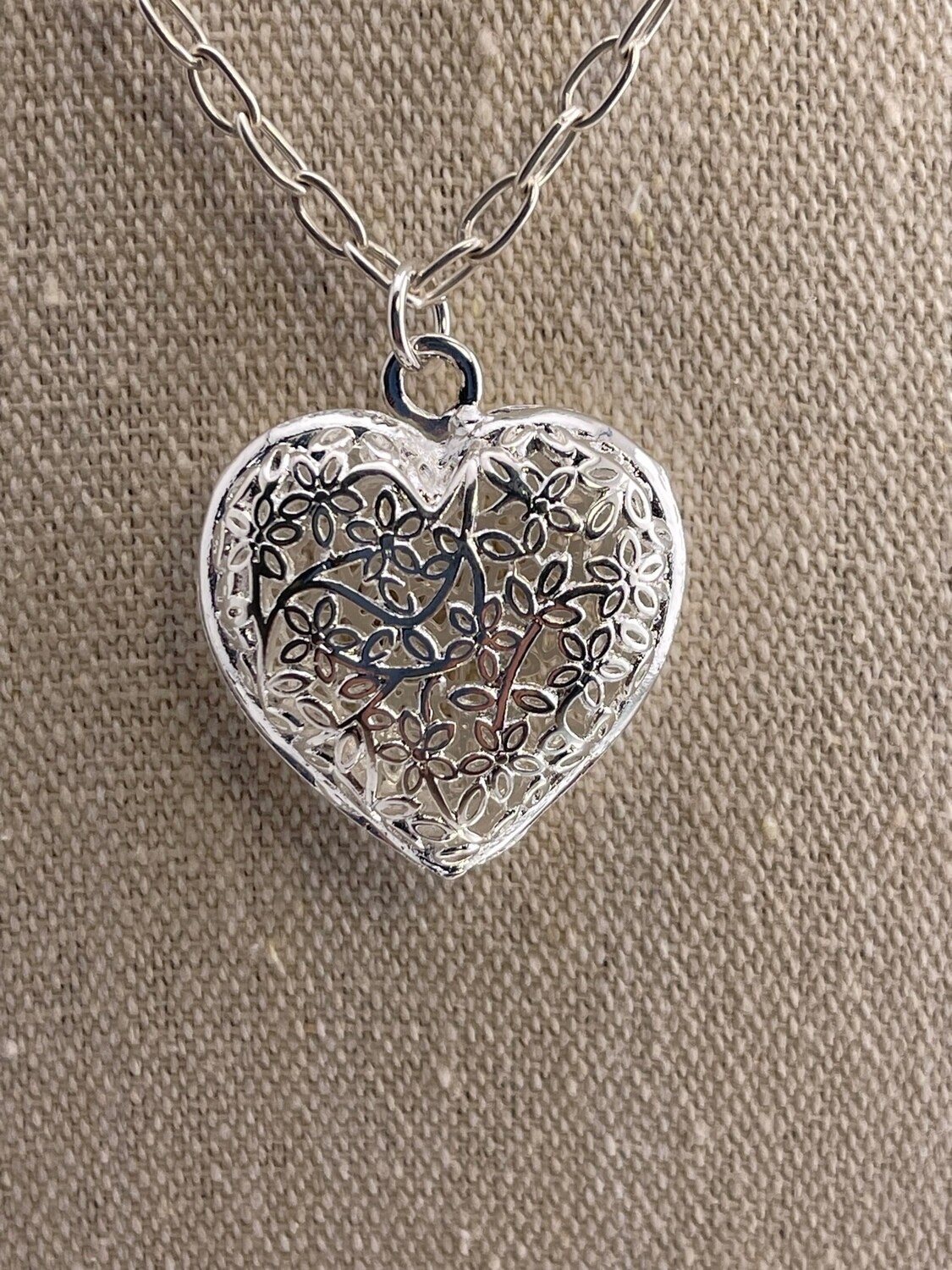 Bubble Sterling Silver Heart with Pink Quartz and Sterling Silver Beads Necklace