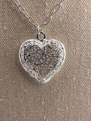 Bubble Sterling Silver Heart with Pink Quartz and Sterling Silver Beads Necklace