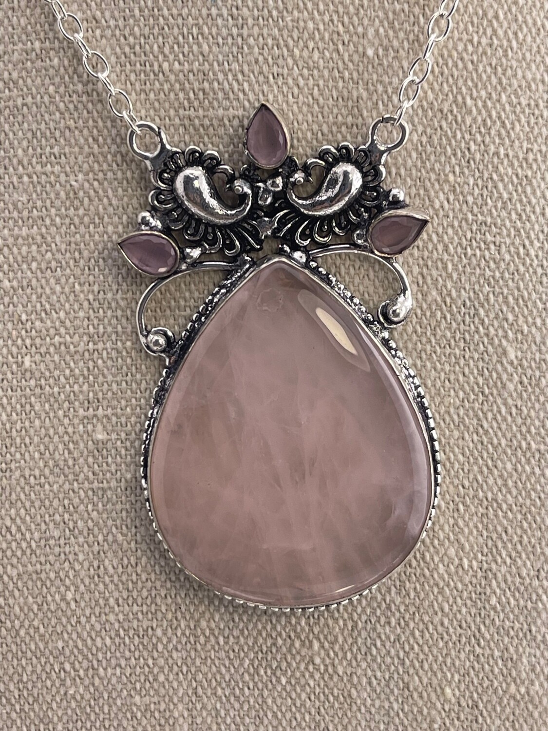 Rose Quartz set in Sterling Silver Necklace