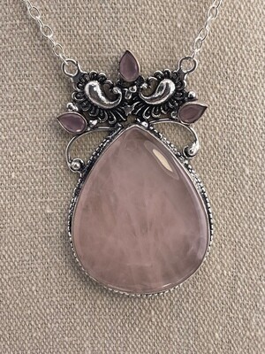 Rose Quartz set in Sterling Silver Necklace