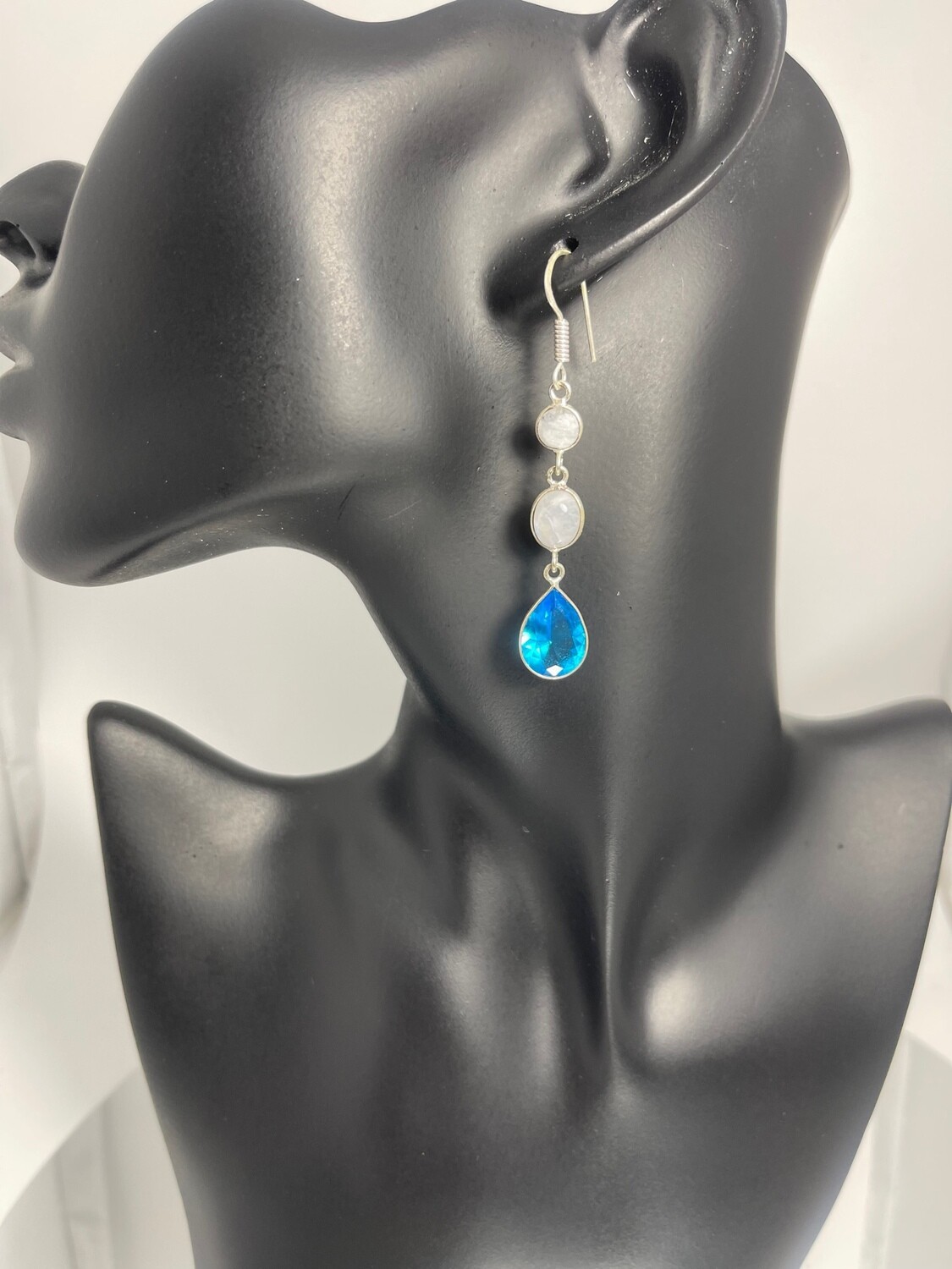 Rainbow Moonstone Drop Earrings with Sterling Silver Hoop