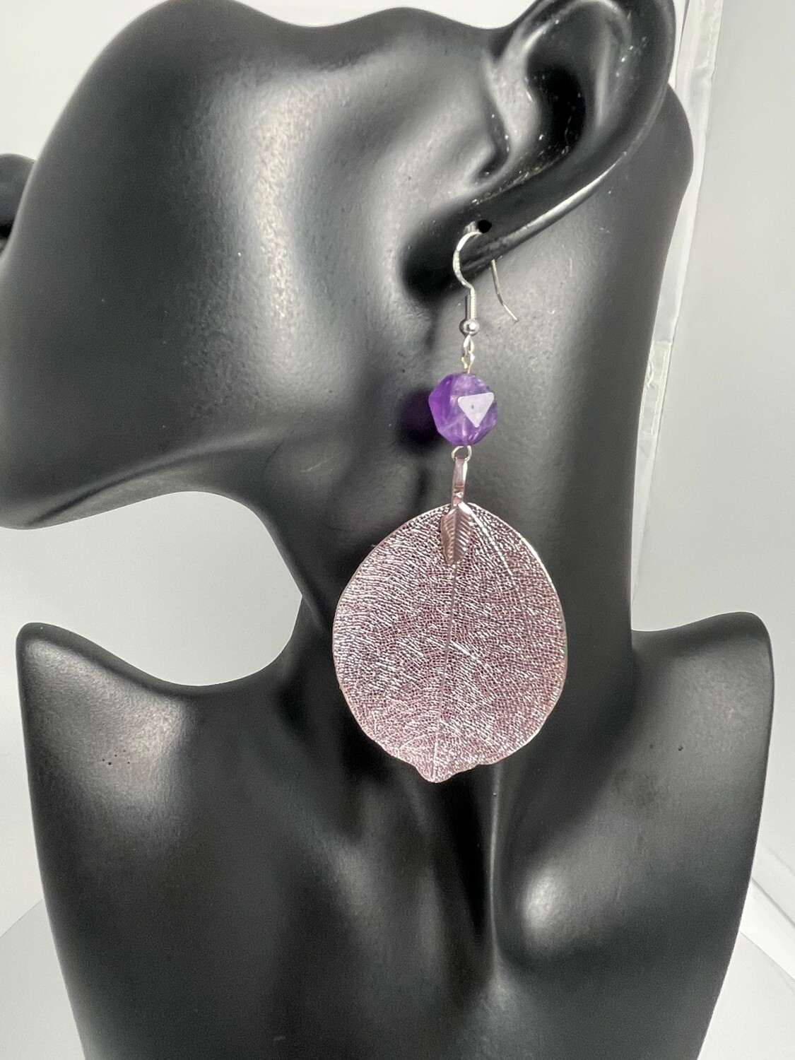 Purple High Quality Real Electroplated Leaf Earrings