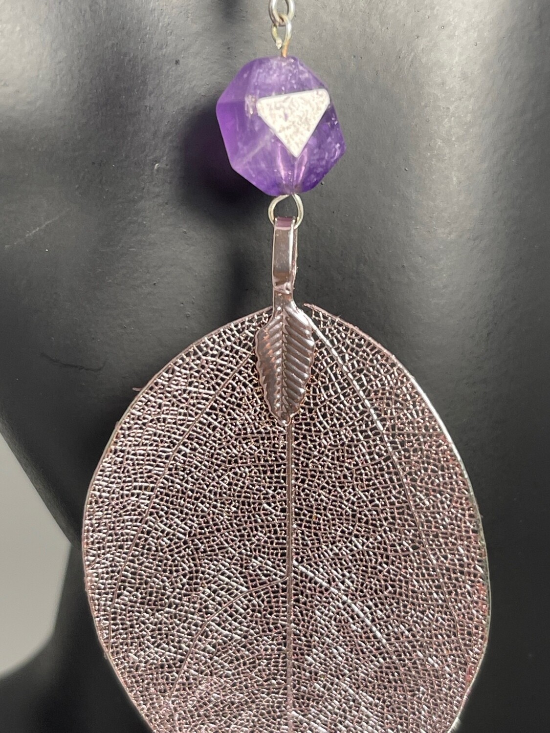Purple High Quality Real Electroplated Leaf Earrings