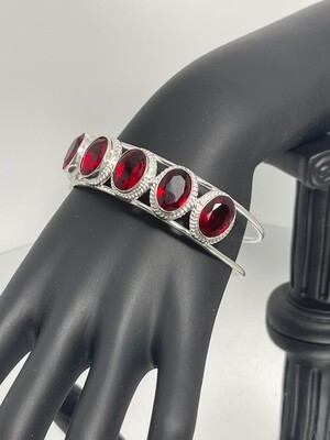Beautiful Sterling Silver Mozambique Red Garnet Gemstone Bangle