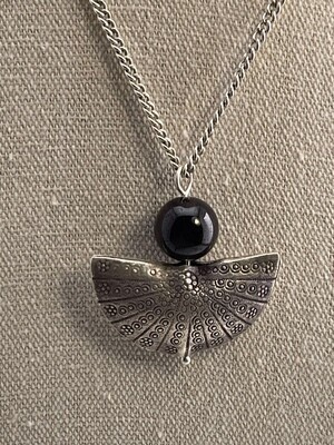 Black Onyx with Bubble Sterling Silver Hand Made Bead Pendant