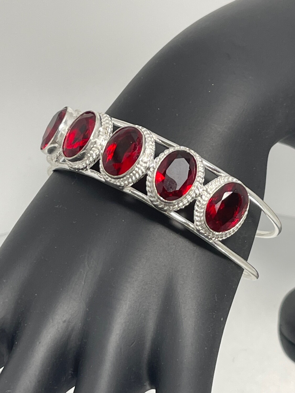 Beautiful Sterling Silver Mozambique Red Garnet Gemstone Bangle