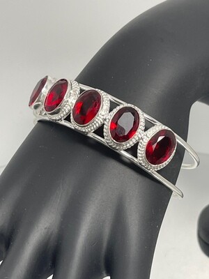 Beautiful Sterling Silver Mozambique Red Garnet Gemstone Bangle