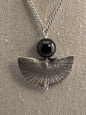 Black Onyx with Bubble Sterling Silver Hand Made Bead Pendant