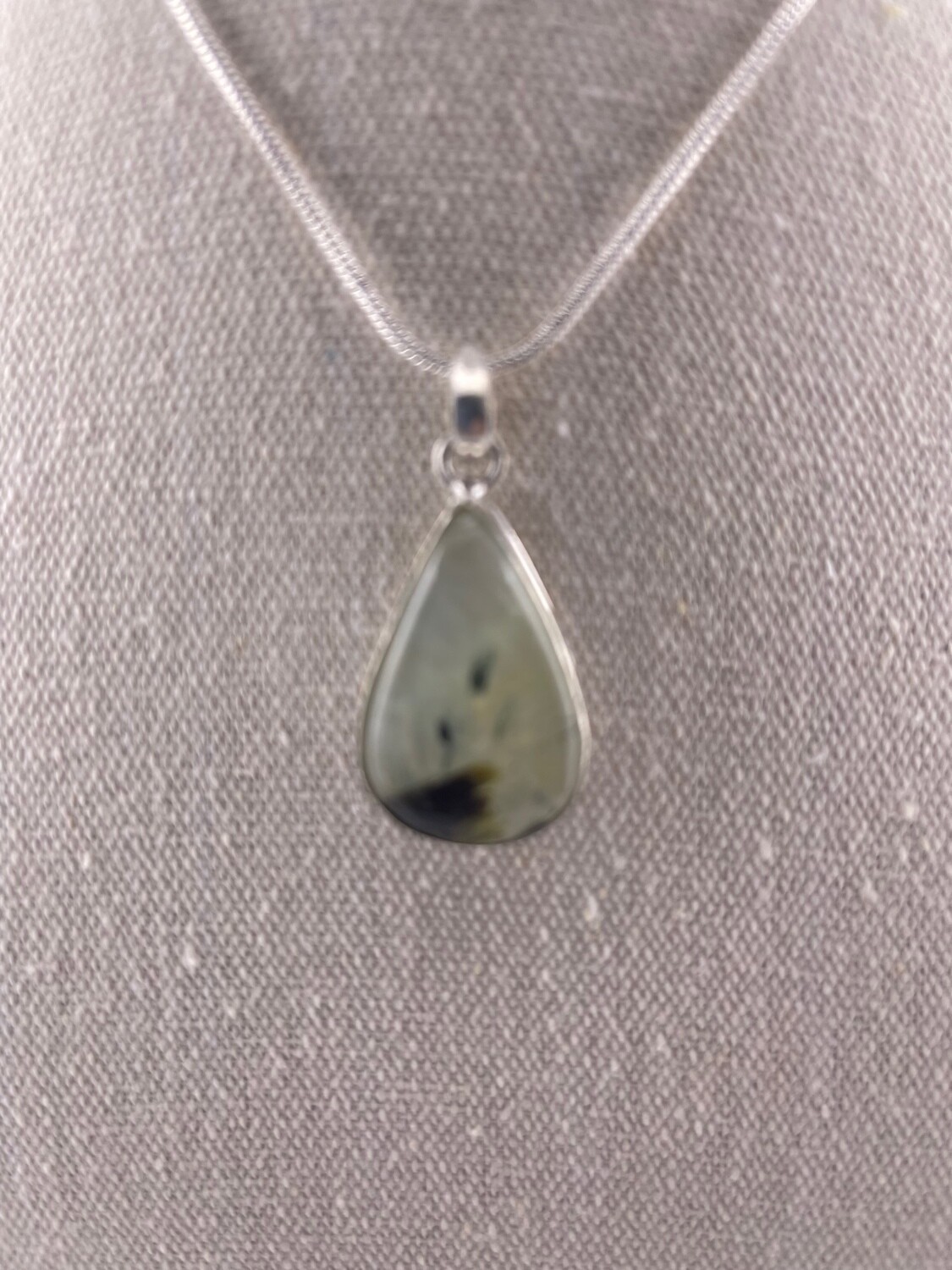 Moss Prehnite Gemstone set in Sterling Silver