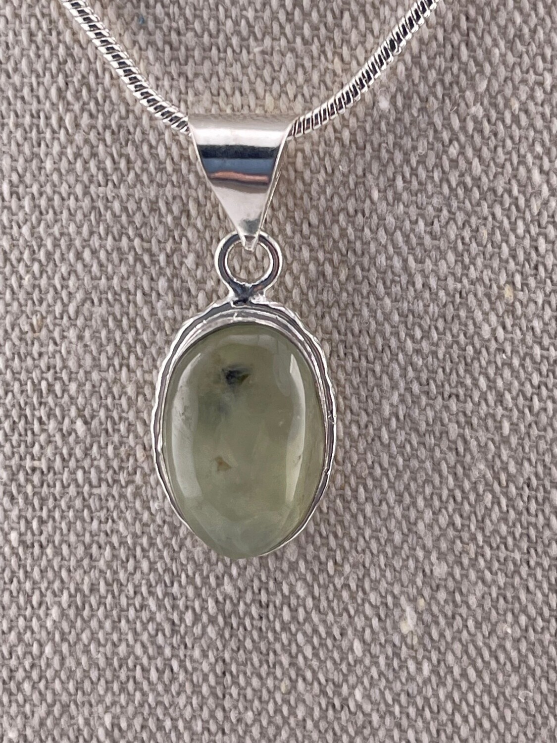 Moss Prehnite Gemstone set in Sterling Silver