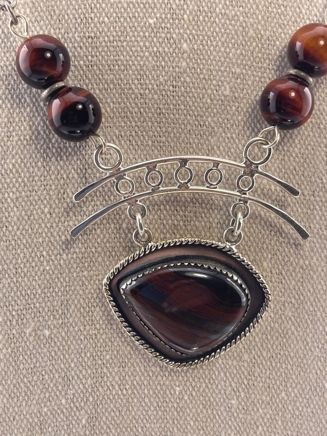 Tiger Eye and Sterling Silver Pendant and  Necklace