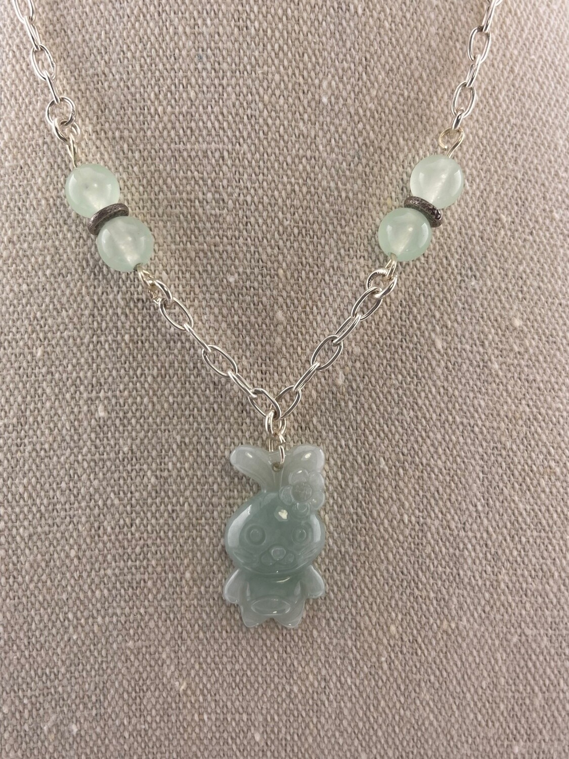 Jade Pendant and Jade Beads on Sterling Silver Necklace
