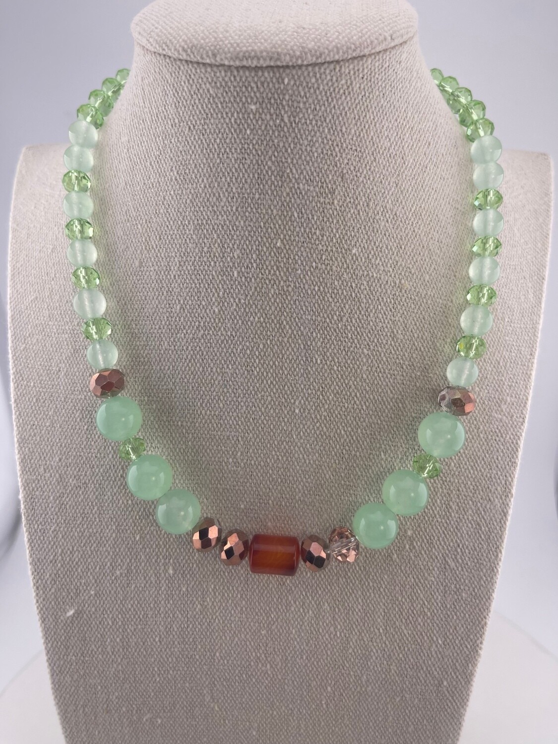 Beautiful Jade and Crystal Necklace 16 inch