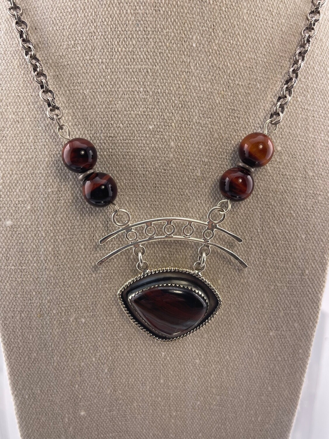 Tiger Eye and Sterling Silver Pendant and  Necklace