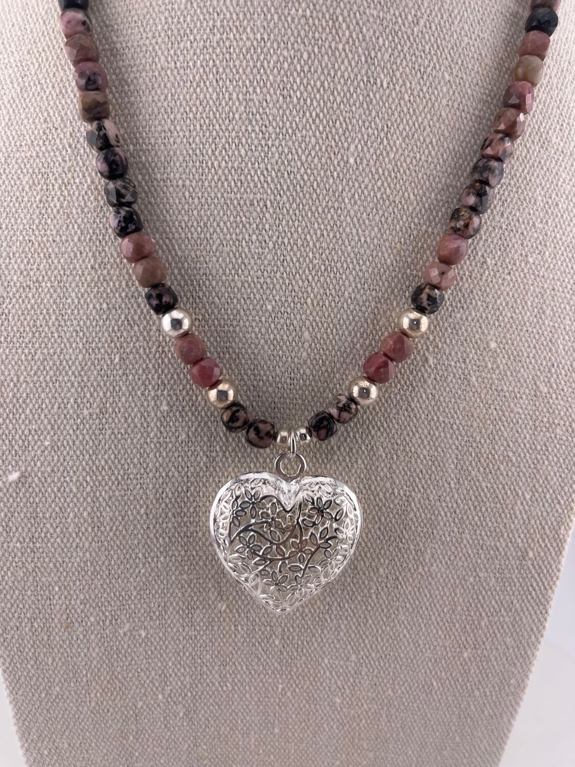 Gemstone with Sterling Silver Puff Heart and Sterling Silver Clasp