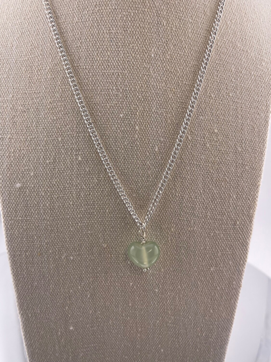 Beautiful Jade Heart Pendant and Sterling Silver Chain