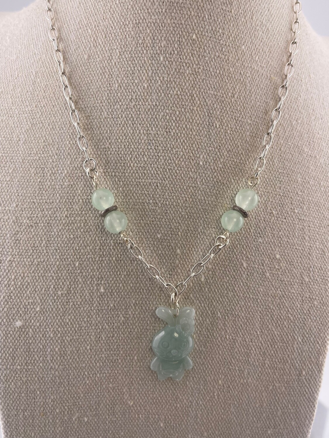 Jade Pendant and Jade Beads on Sterling Silver Necklace