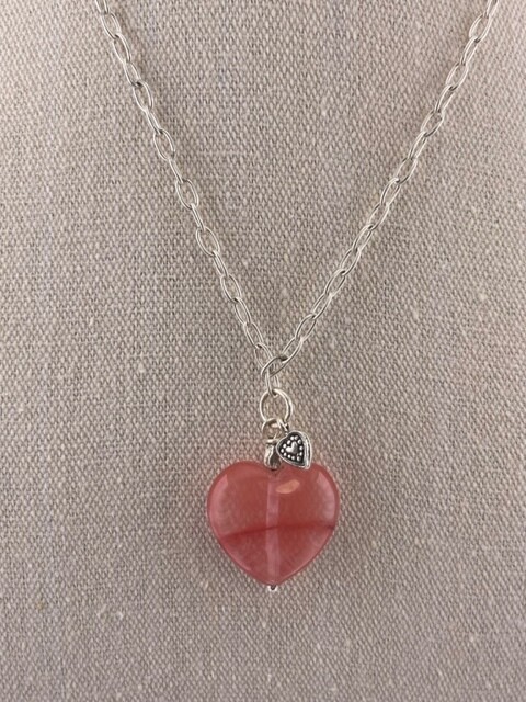 Strawberry Quartz Heart with Sterling Silver Chain