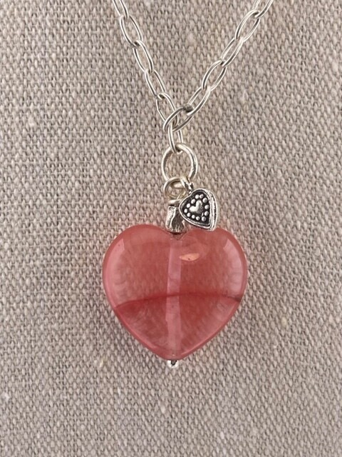 Strawberry Quartz Heart with Sterling Silver Chain