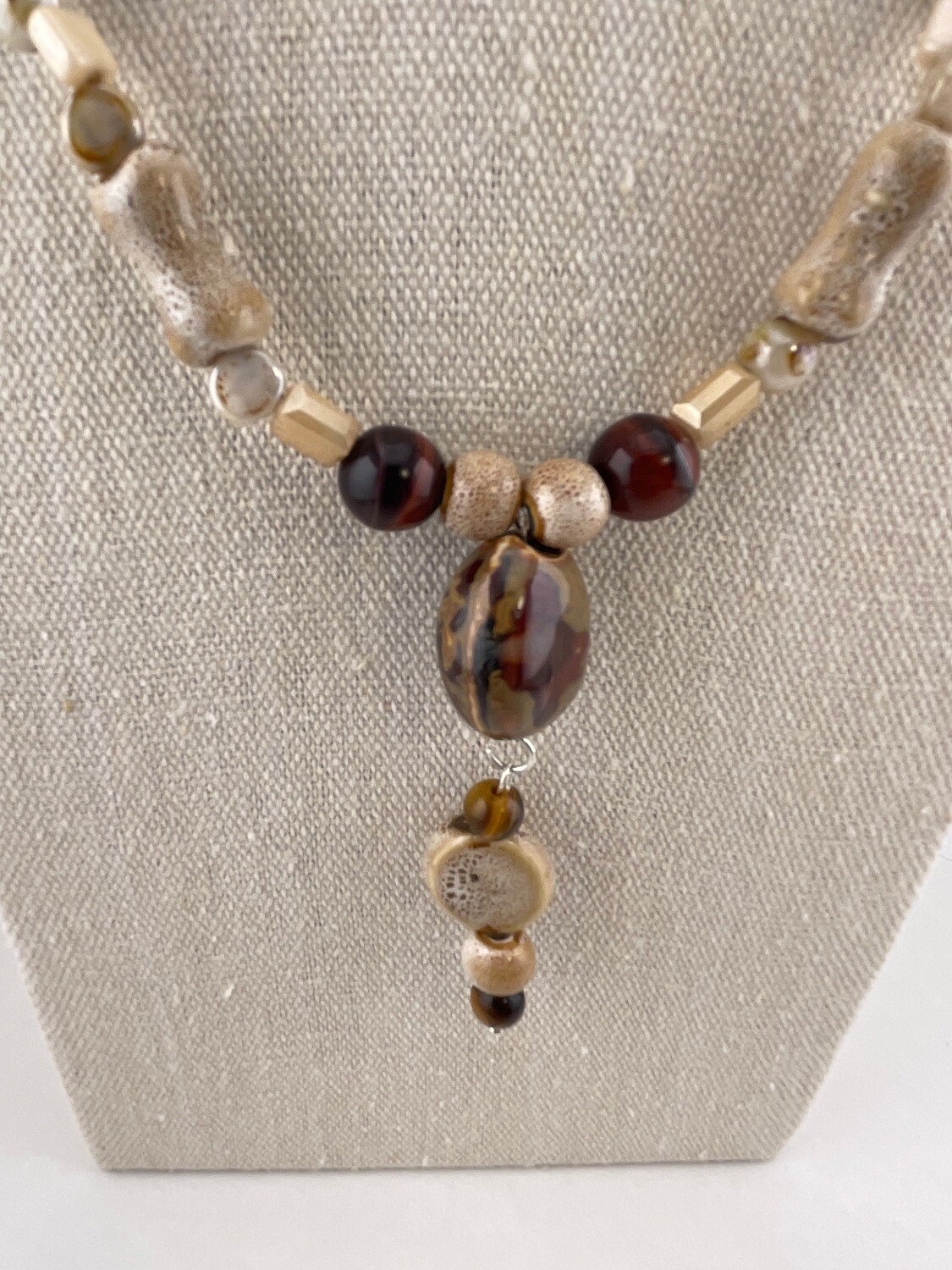 Ceramic, Tiger Eye and Sterling Silver Necklace