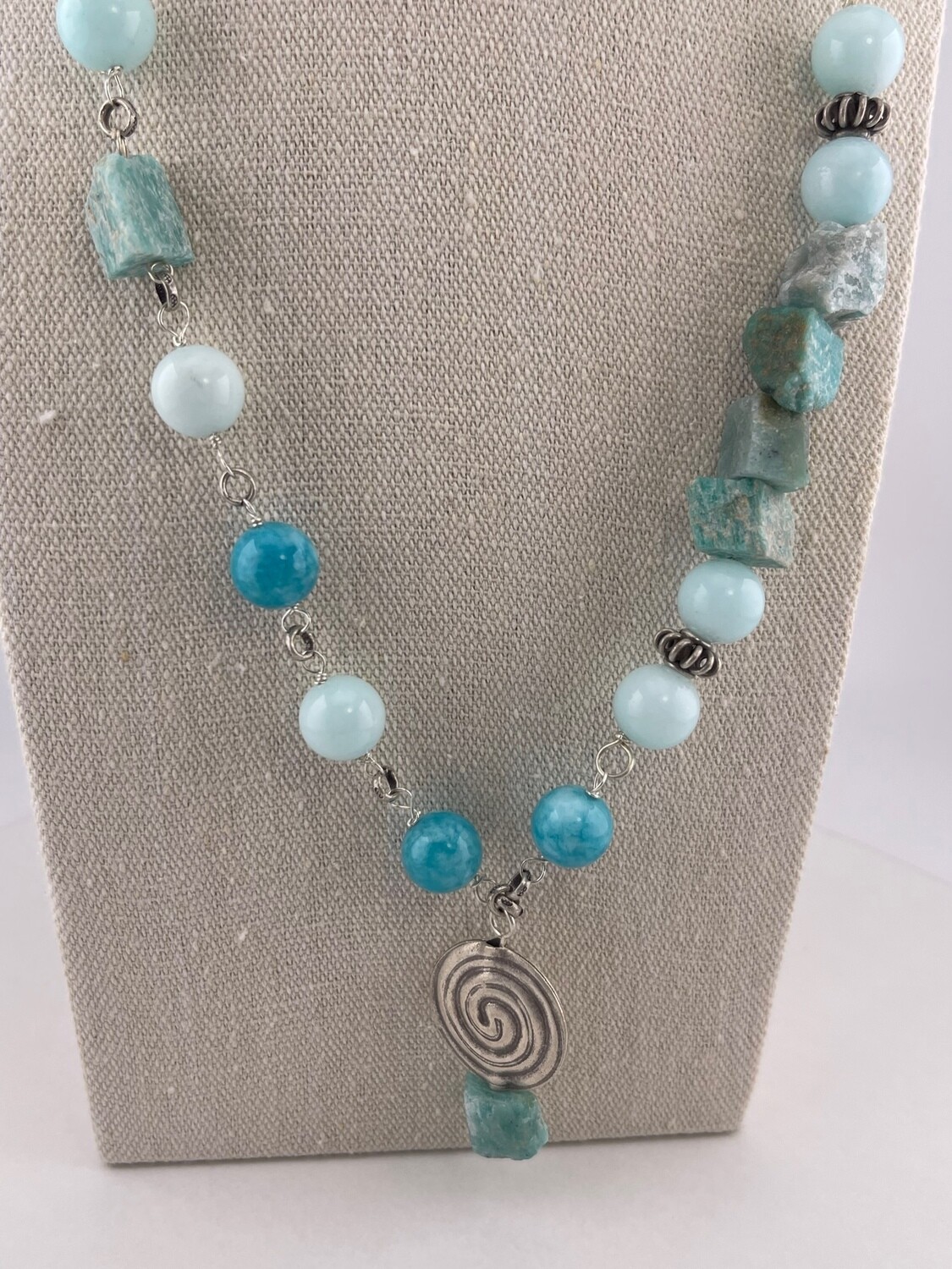 Gemstone and Coral with Sterling Silver Necklace