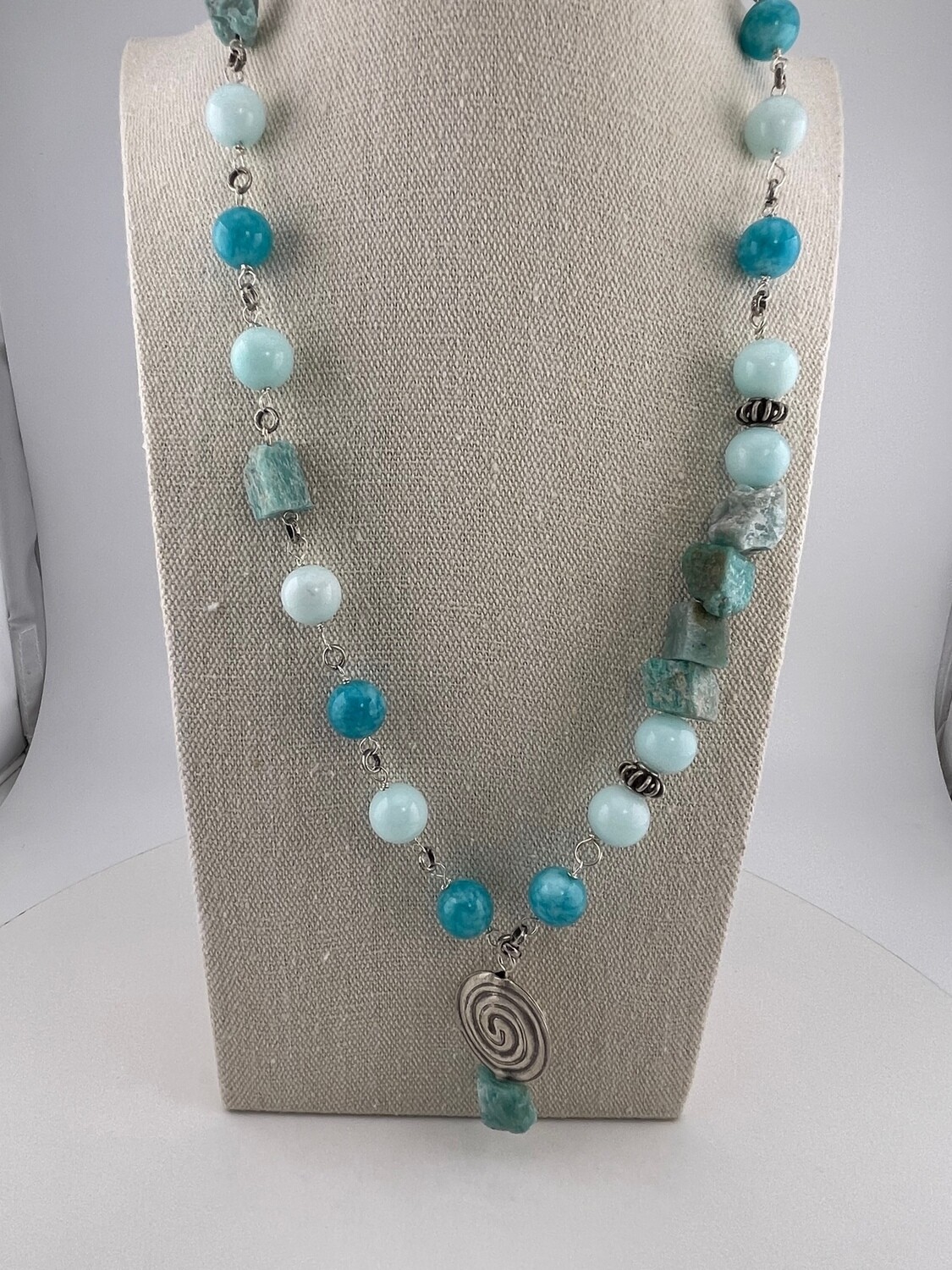 Gemstone and Coral with Sterling Silver Necklace