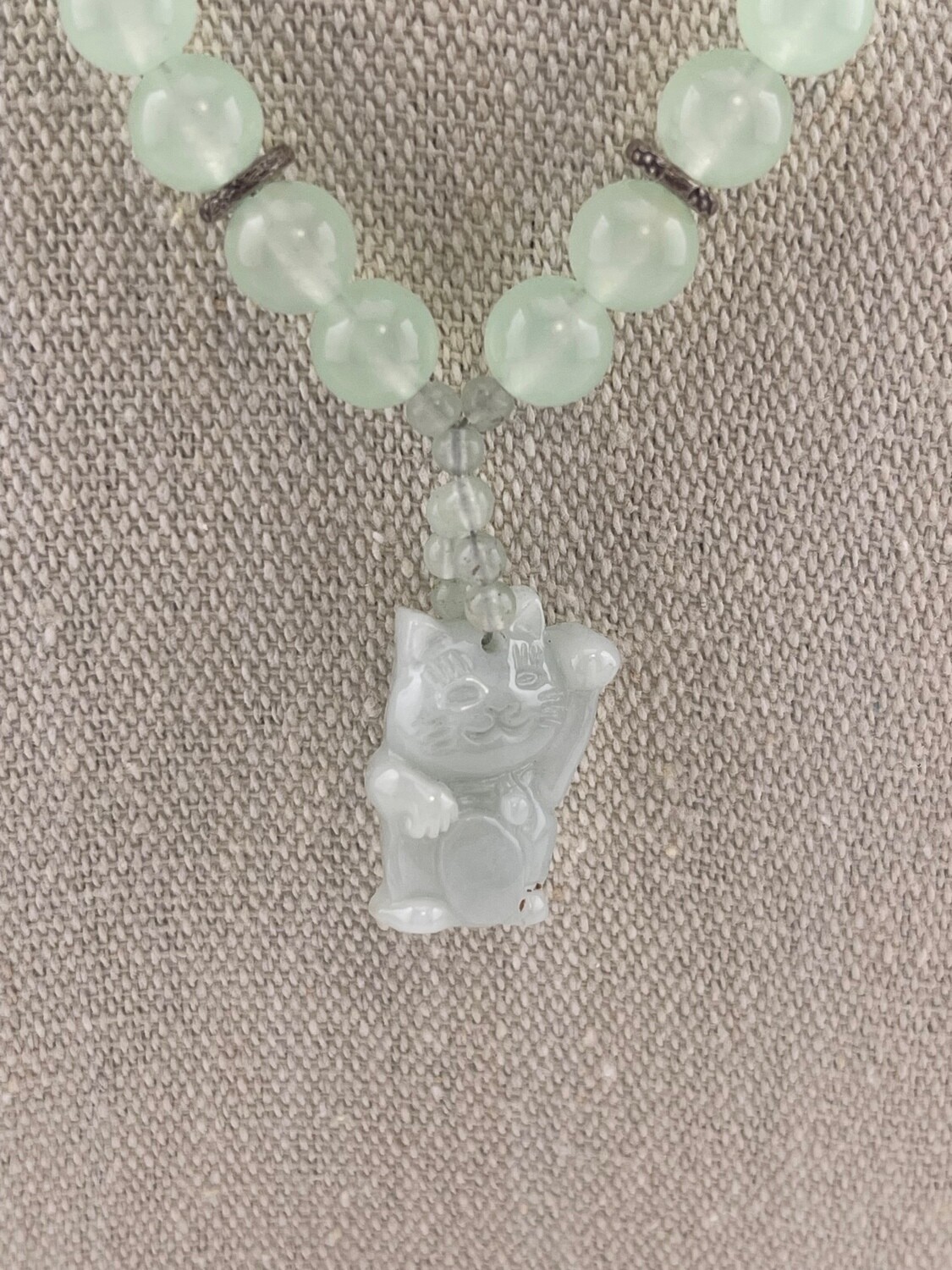 Jade and Sterling Silver Pendant and Jade Beaded