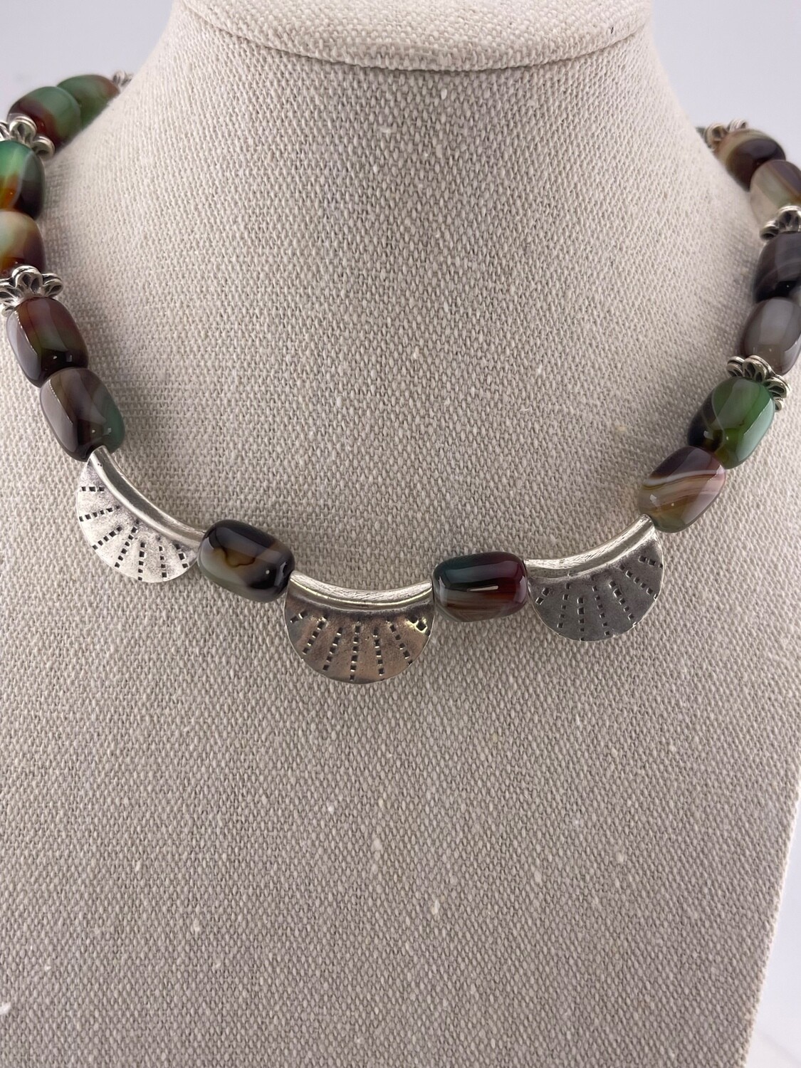 Agate and Sterling Silver Beads and Chain Necklace