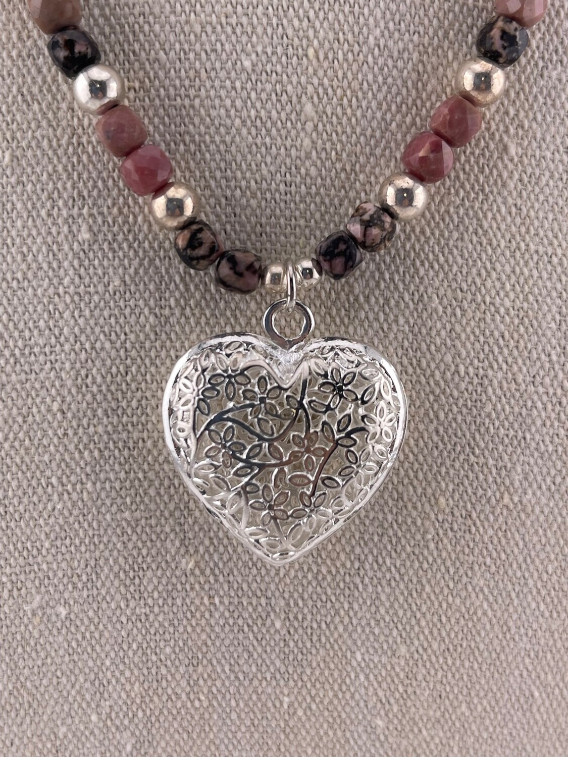 Gemstone with Sterling Silver Puff Heart and Sterling Silver Clasp