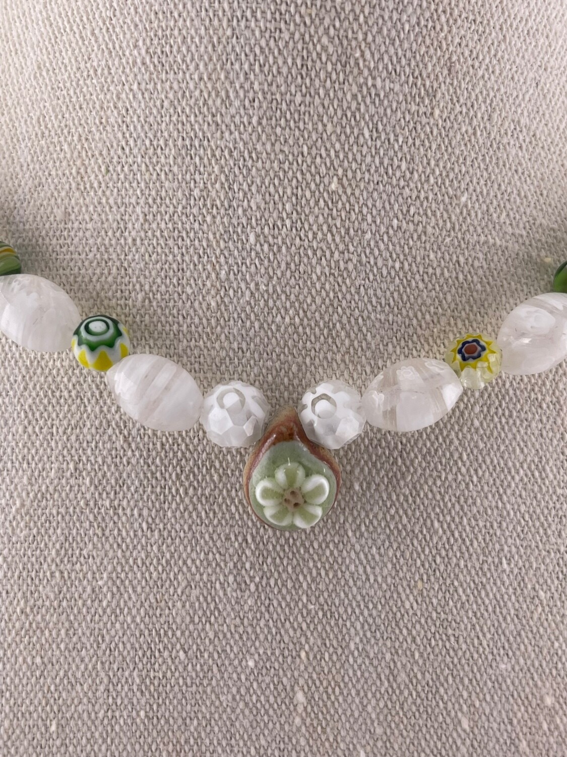 Ceramic and Glass Bead Necklace with Sterling Silver