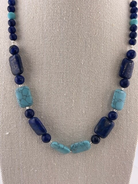 Lapiz Luzuli and Turquoise Gemstone with Sterling Silver Necklace