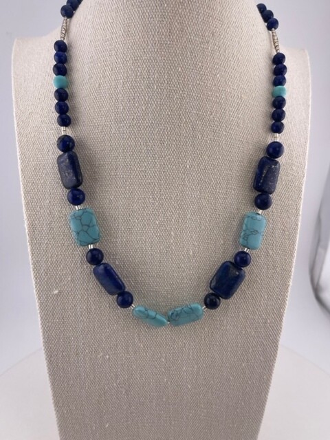 Lapiz Luzuli and Turquoise Gemstone with Sterling Silver Necklace