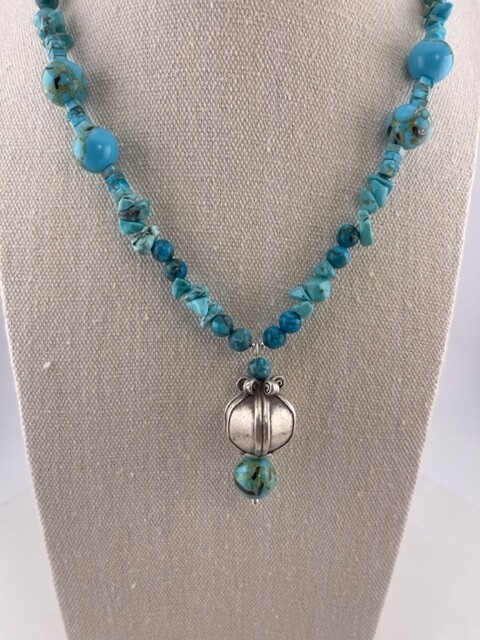 Turquoise Gemstone and Sterling Silver Necklace and Pendant