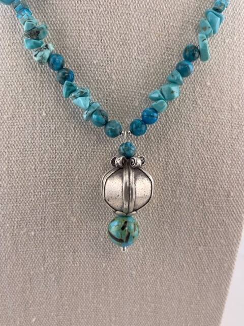 Turquoise Gemstone and Sterling Silver Necklace and Pendant
