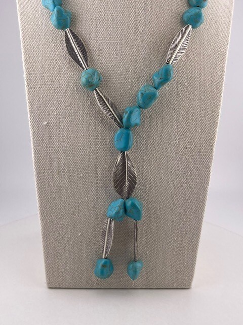 Turquoise Gemstone and Sterling Silver Beads and Chain Necklace