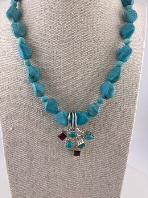Turquoise Pendant and Gemstone Necklace