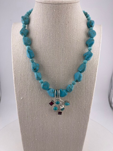 Turquoise Pendant and Gemstone Necklace