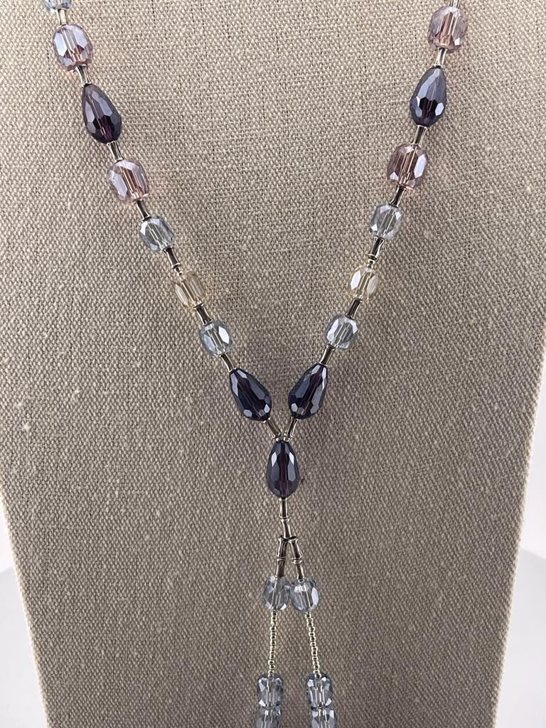 Beautiful Crystal and Sterling Silver Lariat Necklace