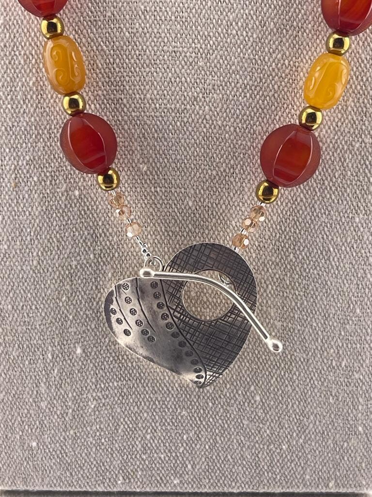 Front Toggle Clasp Carnelian Gemstone and Sterling Silver Necklace